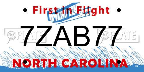 7ZAB77 North Carolina License Plate