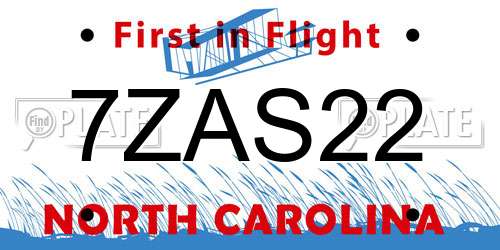 7ZAS22 North Carolina License Plate