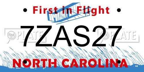 7ZAS27 North Carolina License Plate