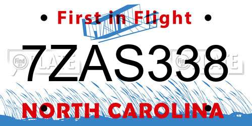 7ZAS338 North Carolina License Plate