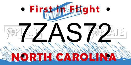 7ZAS72 North Carolina License Plate