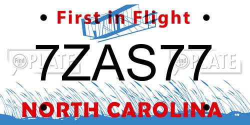 7ZAS77 North Carolina License Plate
