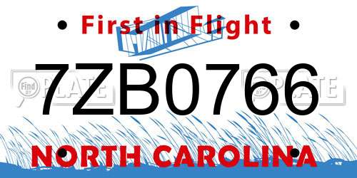 7ZB0766 North Carolina License Plate