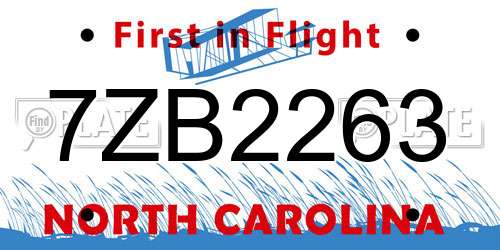 7ZB2263 North Carolina License Plate
