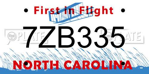 7ZB335 North Carolina License Plate