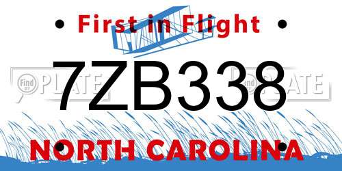 7ZB338 North Carolina License Plate