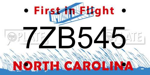 7ZB545 North Carolina License Plate