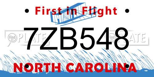 7ZB548 North Carolina License Plate