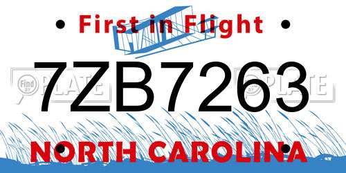 7ZB7263 North Carolina License Plate