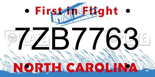 7ZB7763 North Carolina License Plate