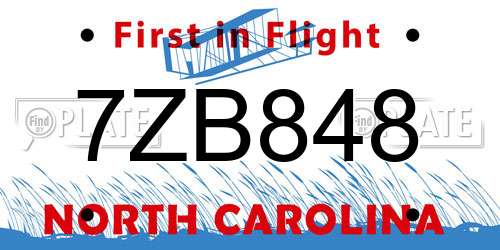 7ZB848 North Carolina License Plate