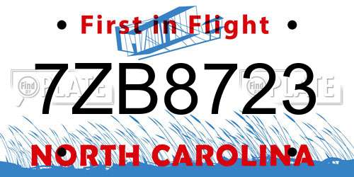 7ZB8723 North Carolina License Plate