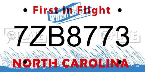 7ZB8773 North Carolina License Plate