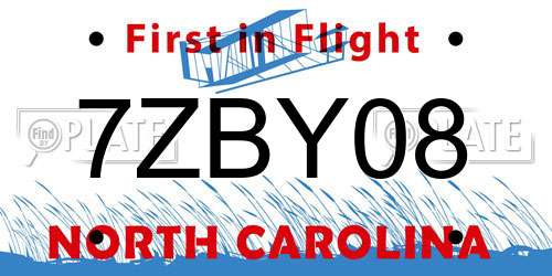 7ZBY08 North Carolina License Plate