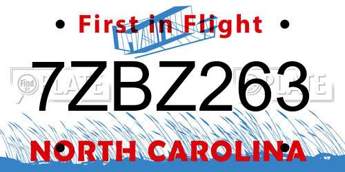 7ZBZ263 North Carolina License Plate