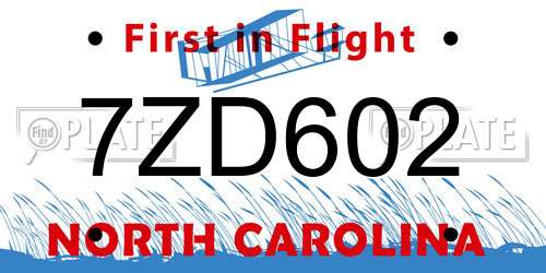 7ZD602 North Carolina License Plate
