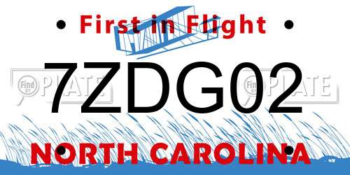 7ZDG02 North Carolina License Plate