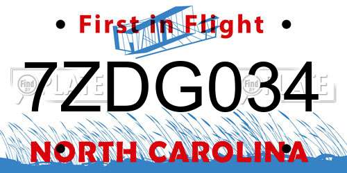7ZDG034 North Carolina License Plate