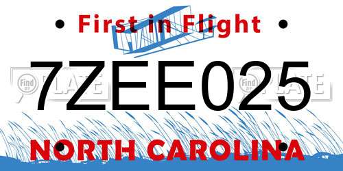 7ZEE025 North Carolina License Plate