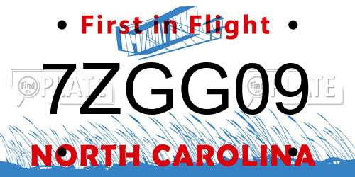7ZGG09 North Carolina License Plate