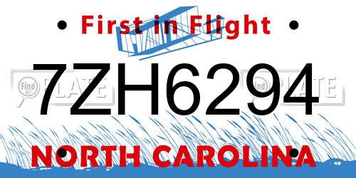 7ZH6294 North Carolina License Plate