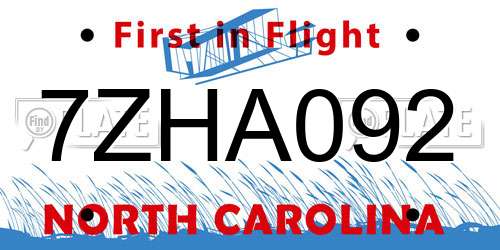 7ZHA092 North Carolina License Plate