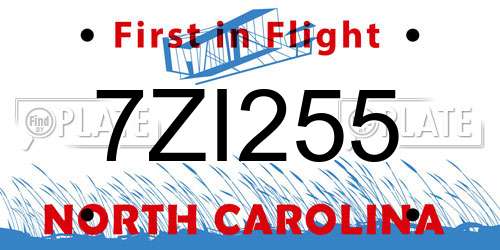 7ZI255 North Carolina License Plate