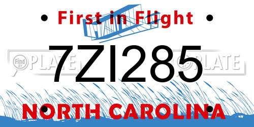 7ZI285 North Carolina License Plate
