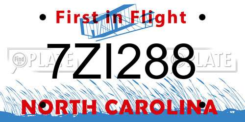 7ZI288 North Carolina License Plate