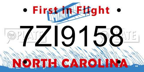 7ZI9158 North Carolina License Plate