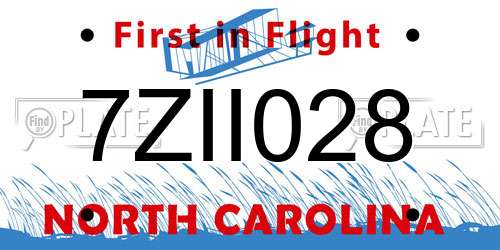 7ZII028 North Carolina License Plate