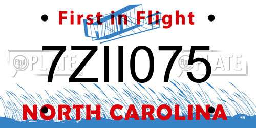 7ZII075 North Carolina License Plate