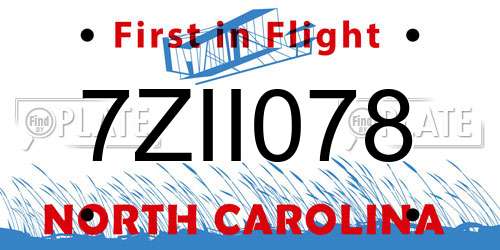 7ZII078 North Carolina License Plate