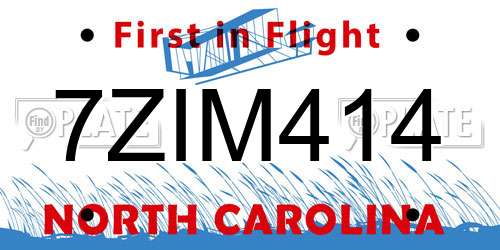 7ZIM414 North Carolina License Plate
