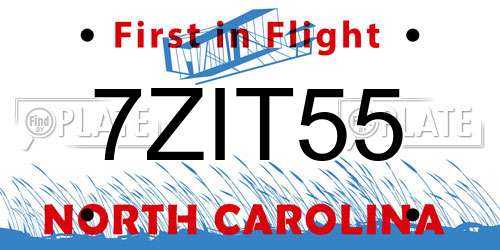 7ZIT55 North Carolina License Plate