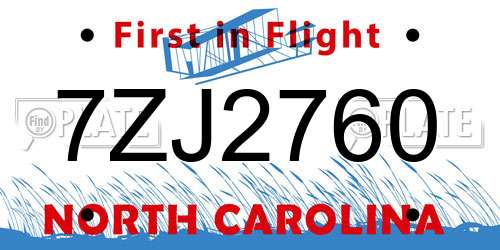 7ZJ2760 North Carolina License Plate
