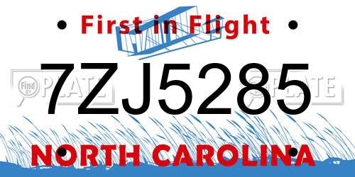 7ZJ5285 North Carolina License Plate