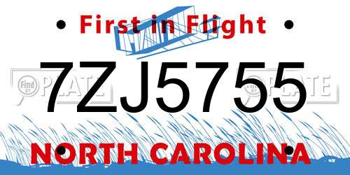 7ZJ5755 North Carolina License Plate
