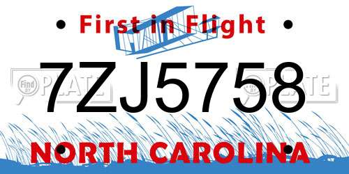 7ZJ5758 North Carolina License Plate