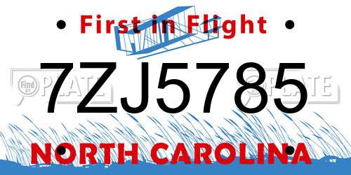 7ZJ5785 North Carolina License Plate