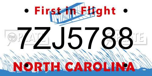 7ZJ5788 North Carolina License Plate