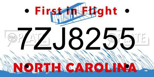 7ZJ8255 North Carolina License Plate