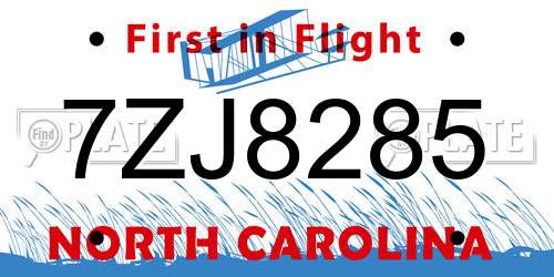 7ZJ8285 North Carolina License Plate