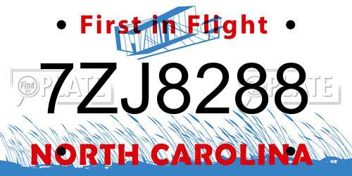 7ZJ8288 North Carolina License Plate