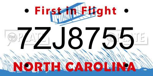 7ZJ8755 North Carolina License Plate