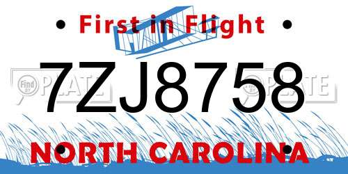 7ZJ8758 North Carolina License Plate