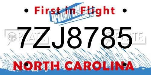 7ZJ8785 North Carolina License Plate