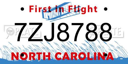 7ZJ8788 North Carolina License Plate