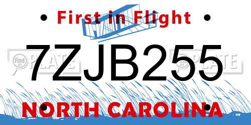 7ZJB255 North Carolina License Plate