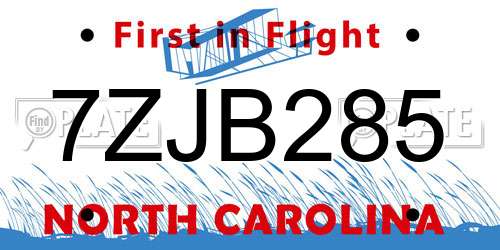 7ZJB285 North Carolina License Plate
